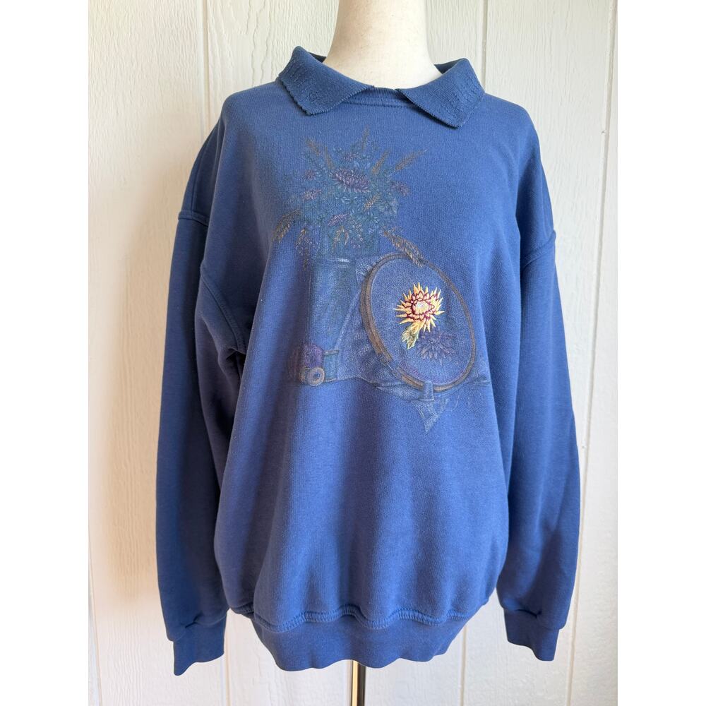 Vintage 90s Northern Reflections Collared Pullover Floral Embroidery